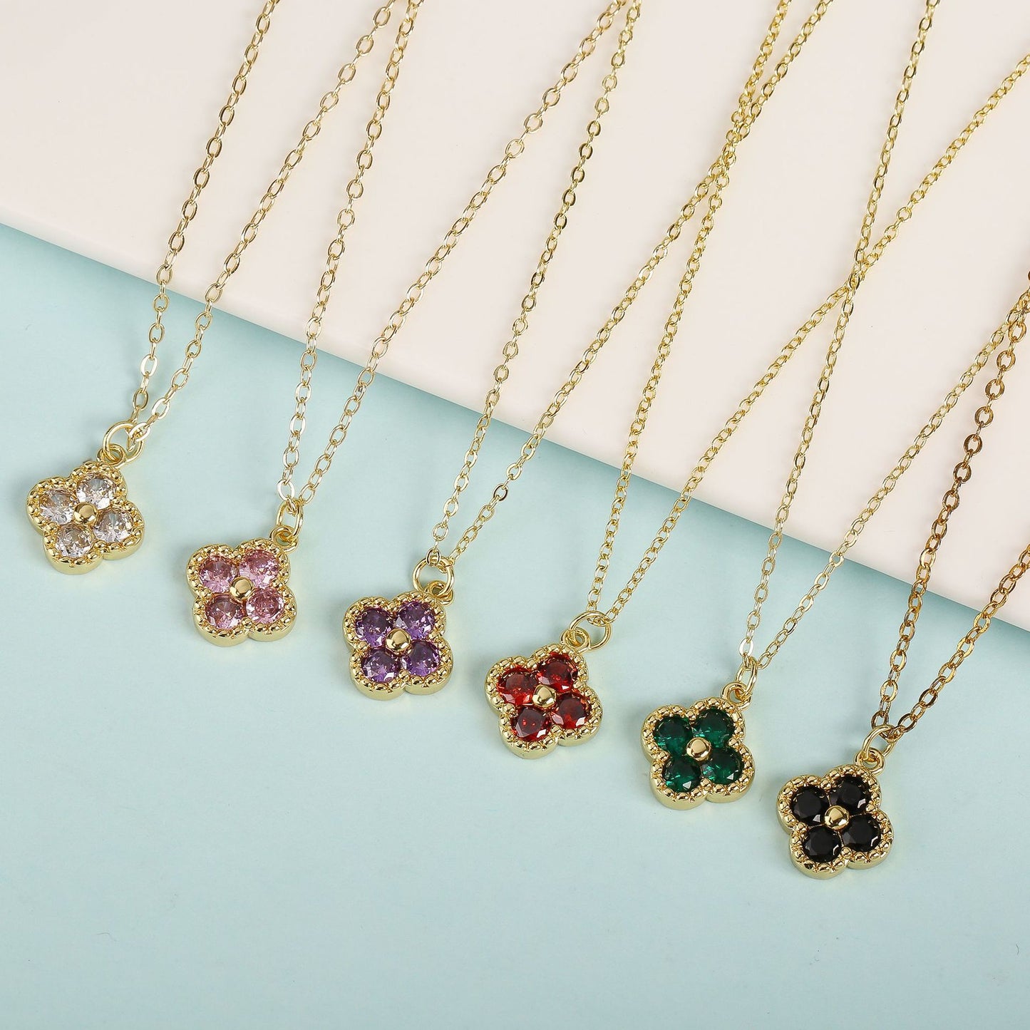 K129 K gold 4 clover lucky necklace